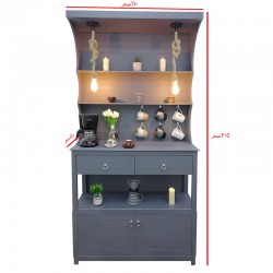 Wooden coffee cupboard 2 side slots with 2 drawers, hangers and lighting No. 799