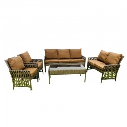Outdoor Seating Set 7 Persons Plastic Wicker Design No. F2708