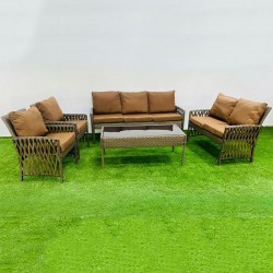 Outdoor Seating Set 7 Persons Plastic Wicker Design No. F2708
