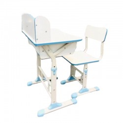 طاولة مدرسية للأطفال + كرسي - أزرق أبيض رقم 15004-2