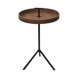 Brown wood tea table, black iron legs, No. 2195